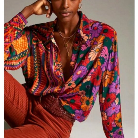 FARM Rio Tops - Farm Rio Anthropologie M NWT Classic Button Down Shirt Floral Tropical Blouse